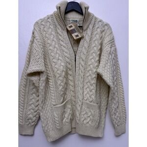 NWT Carraig Donn Men's Aran Pure New Wool Full Zip Cable Knit Cardigan Sz M